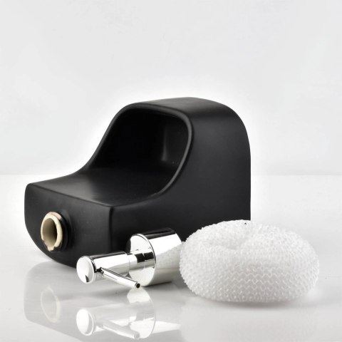 Dozownik do Naczyń Ceramiczny VILDE 400 ml z Gąbką i Kieszenią, Czarny Mat