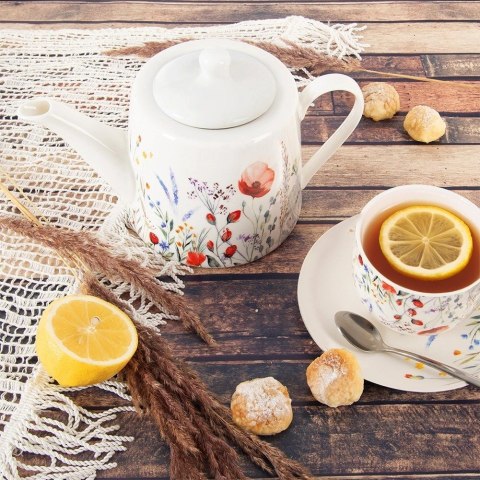 Dzbanek do Kawy Herbaty Porcelanowy Biały Elegancki Nadruk Maki ORION 1 l