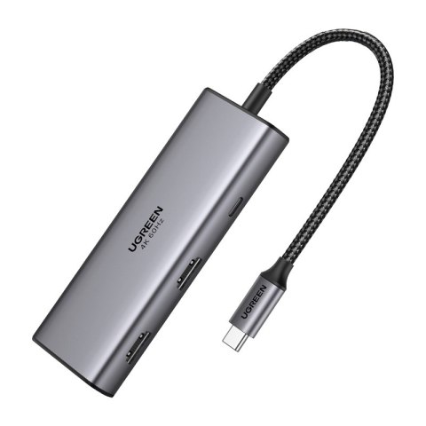 Adapter / Hub USB-C 7w1 Ugreen CM498, 2x HDMI 4K@60Hz, 2x USB, PD 100W