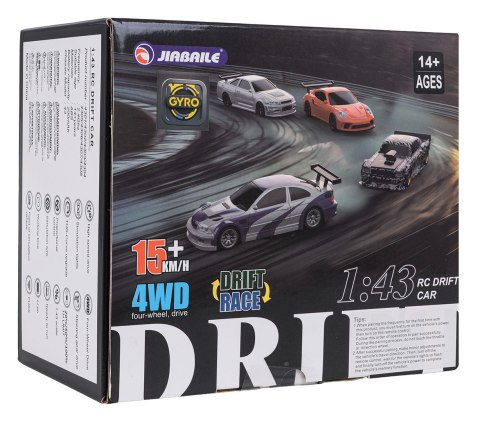 Autko R/C do Driftu 1:43 Srebrne w paski + Akcesoria