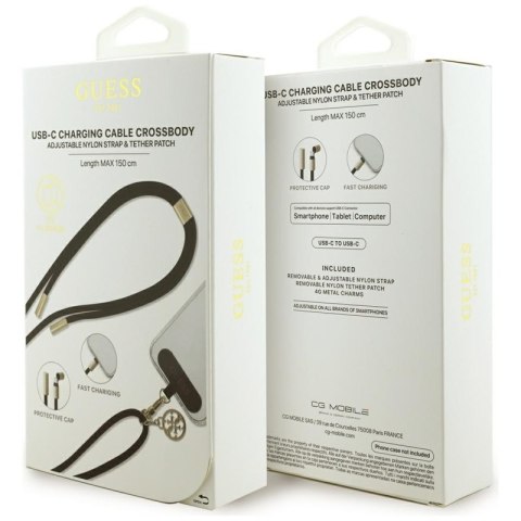 Guess Crossbody Strap 4G Charm - Uniwersalny pasek do telefonu / kabel USB-C do USB-C 1.5m (czarny)