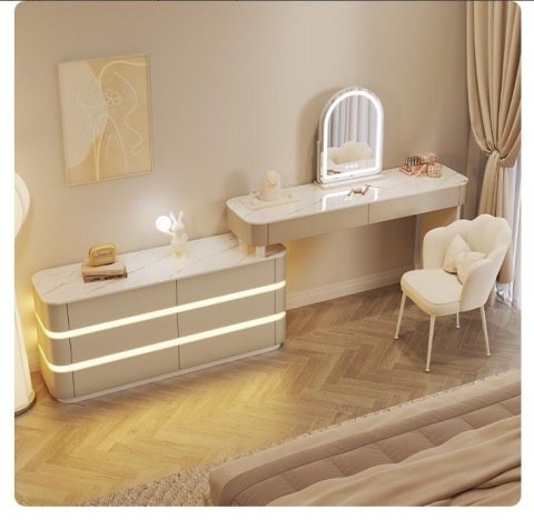 Toaletka kosmetyczna LED/ Komplet mebli blat 80 cm- Olga - kolor biały