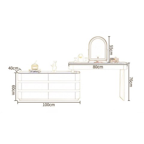 Toaletka kosmetyczna LED/ Komplet mebli blat 80 cm- Olga - kolor biały