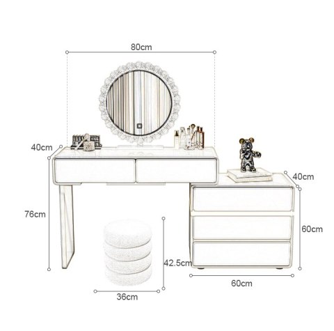 Toaletka kosmetyczna LED/ Komplet mebli blat 80 cm- Paula - kolor biały/orzech
