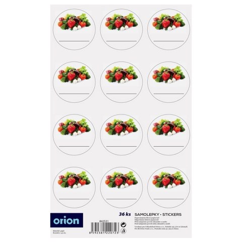 Etykiety Samoprzylepne na Słoiki ORION 36 szt. Okrągłe z Warzywami