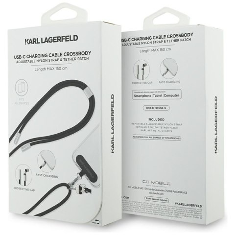 Karl Lagerfeld Crossbody Strap Ikonik Charm - Uniwersalny pasek do telefonu / kabel USB-C do USB-C 1.5m (czarny)