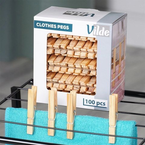 Klamerki na Pranie VILDE Bambusowe 100 szt. 7 cm Mocny Zatrzask
