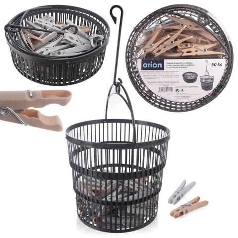 Klamerki na Pranie ORION 50 szt. w Składanym Koszyku Plastikowe