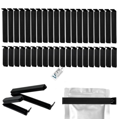 Klipsy do Torebek VILDE 40 szt. 2 Rozmiary Czarny Szczelne Duży Zestaw