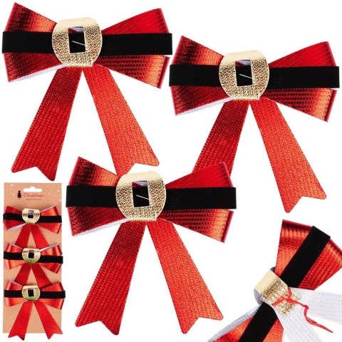 Kokarda Dekoracyjna Świąteczna HSD 3 szt. 10 x 10 cm Czerwona Połysk