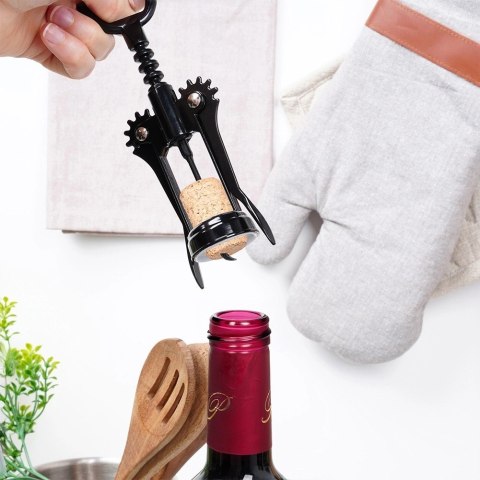 Korkociąg do Wina Metalowy Czarny 16 cm VILDE Wytrzymały Uniwersalny