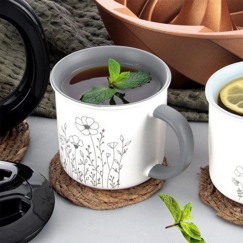 Kubek Porcelanowy 400 ml ORION Kwiaty Biały ze Szarym Wnętrzem do Zmywarki