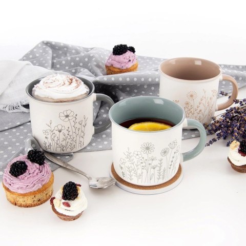 Kubek Porcelanowy 400 ml ORION Kwiaty Biały z Beżowym Wnętrzem do Zmywarki