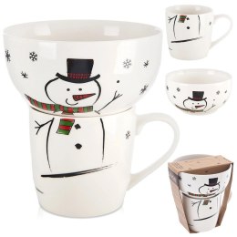 Kubek z Miseczką Porcelanowy 2 el. ORION Zima Bałwan Zestaw Śniadaniowy