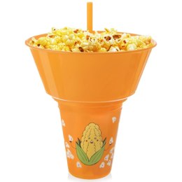 Kubek z Miską na Popcorn 500 ml 1 L ORION Pomarańczowy ze Słomką