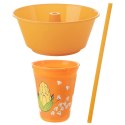 Kubek z Miską na Popcorn 500 ml 1 L ORION Pomarańczowy ze Słomką