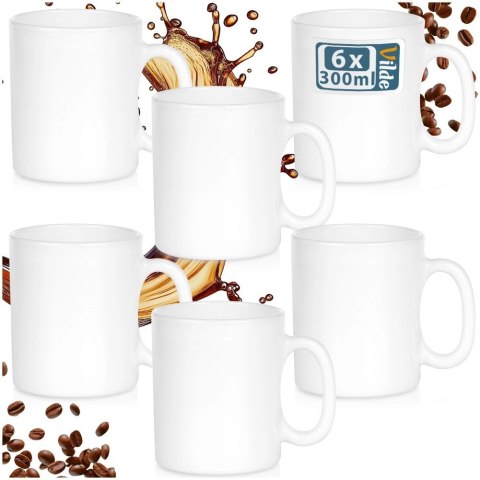 Kubki Szklane 300 ml 6 Szt. ORION Białe Szkło Opalowe do Zmywarki