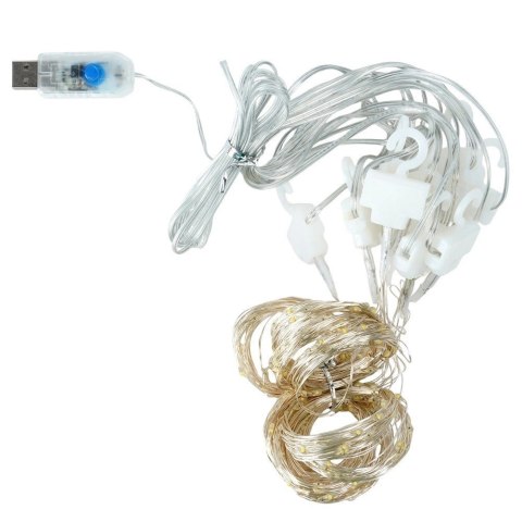 Kurtyna Świetlna 300 led 3 m ORION z Pilotem Ciepła Barwa usb