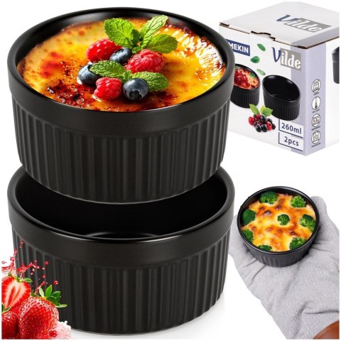 Miseczki do Zapiekania 10 x 5 cm 260 ml Porcelanowe Czarne 2 szt VILDE