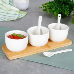 Miseczki na Przekąski 90 ml 3 szt z Łyżeczkami na Tacy Bambusowej VILDE