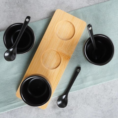 Miseczki na Przekąski 90 ml 3 szt z Łyżeczkami z Tacą Bambusową VILDE