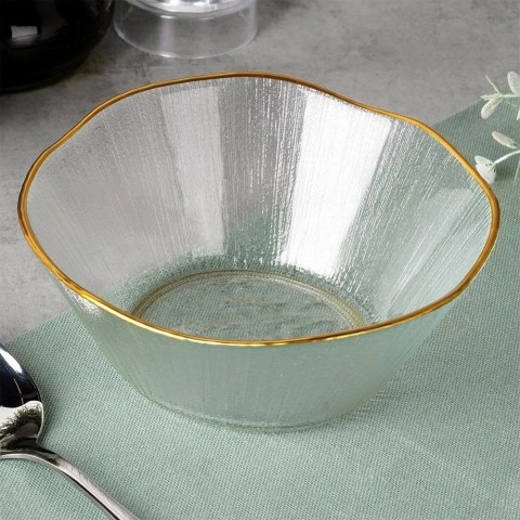 Miska Szklana 15 cm 500 ml Złoty Rant Nieregularna Mycie Ręczne VILDE