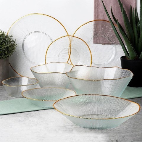 Miska Szklana 15 cm 500 ml Złoty Rant Nieregularna Mycie Ręczne VILDE