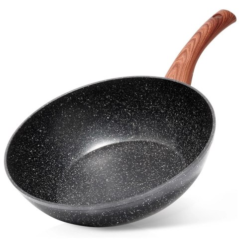 Patelnia Wok Granitowa 28 cm VILDE Black&Wood Nieprzywierająca Indukcja