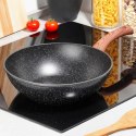 Patelnia Wok Granitowa 28 cm VILDE Black&Wood Nieprzywierająca Indukcja
