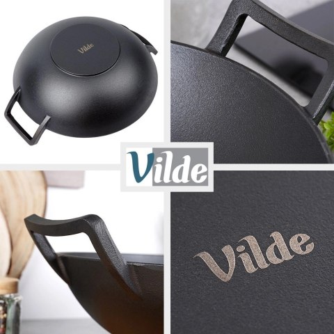 Patelnia Wok Żeliwna Duża 36 cm VILDE Cast Line do Indukcji Grill