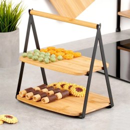 Patera Bambusowa 2-piętrowa 28 x 20 x 27,5 cm VILDE do Serów Przekąsek