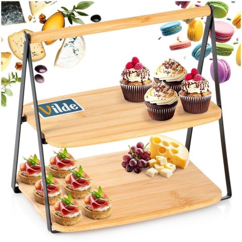 Patera Bambusowa 2-piętrowa 28 x 20 x 27,5 cm VILDE do Serów Przekąsek