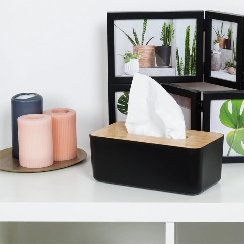 Pojemnik na Chusteczki Czarny Bambus 24 x 13 x 9,5 cm z Drewnianą Pokrywą