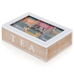 Pojemnik Herbatę Drewniany z Przegródkami 24,5 x 16 x 7 cm VILDE z Napisem