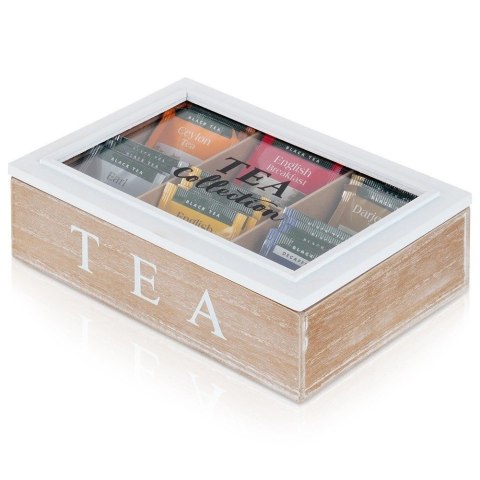 Pojemnik Herbatę Drewniany z Przegródkami 24,5 x 16 x 7 cm VILDE z Napisem