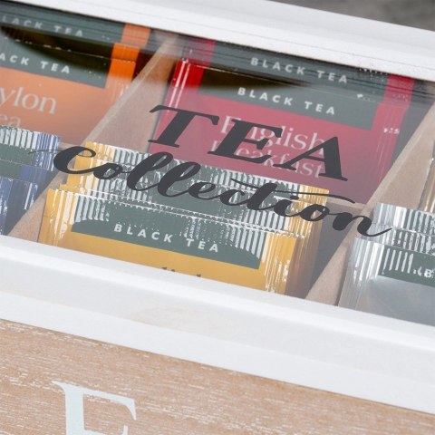 Pojemnik Herbatę Drewniany z Przegródkami 24,5 x 16 x 7 cm VILDE z Napisem