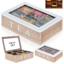 Pojemnik Herbatę Drewniany z Przegródkami 24,5 x 16 x 7 cm VILDE z Napisem