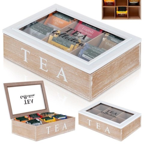 Pojemnik Herbatę Drewniany z Przegródkami 24,5 x 16 x 7 cm VILDE z Napisem