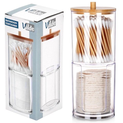 Pojemnik Patyczki Płatki 2-Poziomowy Bambus 7 x 18,5 cm VILDE z Podajnikiem
