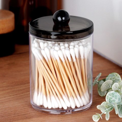 Pojemnik na Patyczki Płatki Kosmetyczne 7 x 11 cm VILDE z Czarną Pokrywką