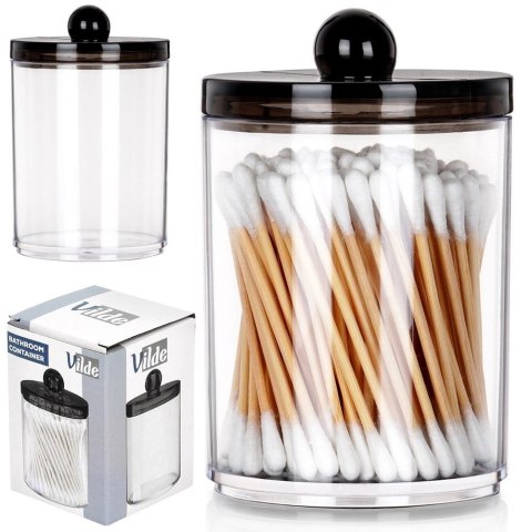 Pojemnik na Patyczki Płatki Kosmetyczne 7 x 11 cm VILDE z Czarną Pokrywką