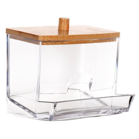Pojemnik na Patyczki Bambus Podajnik 9 x 7 x 9 cm VILDE Drewniana Pokrywka