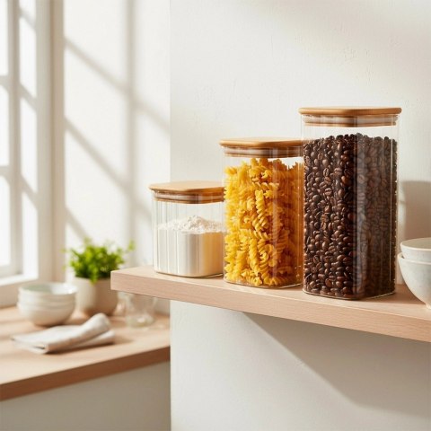 Pojemnik na produkty sypkie szklany z pokrywką i uszczelką 1,1 l