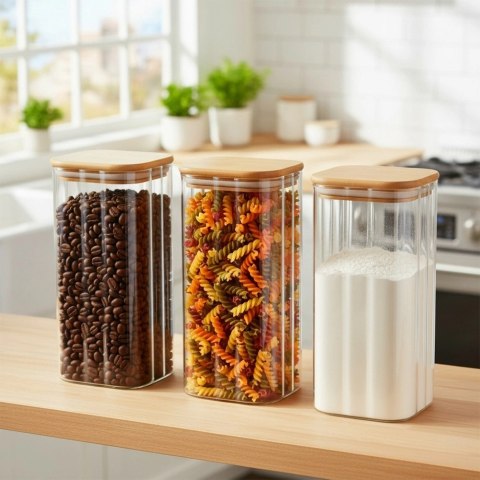 Pojemnik na produkty sypkie szklany z pokrywką i uszczelką 1,6 l