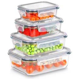 Pojemniki na żywność szklane z pokrywką i uszczelką 4 szt.