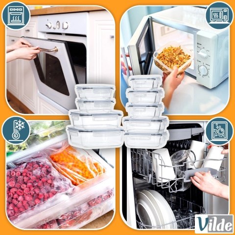 Zestaw 9 Pojemników Szklanych Szczelny VILDE Piekarnik Mikrofala Mrożenie
