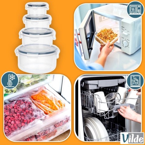 Zestaw 4 Pojemników Lunchbox Okrągły Szczelny VILDE Mikrofala Zmywarka