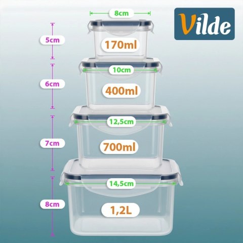 Zestaw 4 Pojemników Lunchbox Kwadrat Szczelny VILDE Mikrofala Zmywarka
