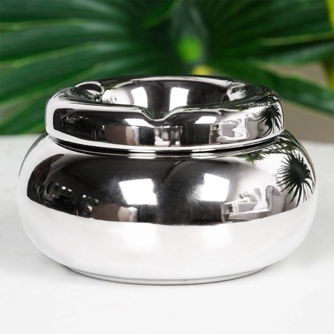 Popielniczka Okrągła Dolomit Srebrna Stołowa Błyszcząca 11 cm VILDE