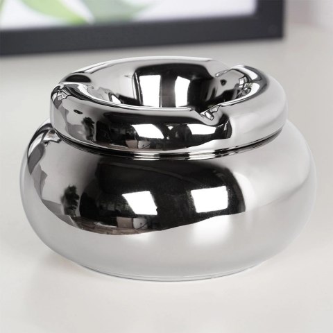 Popielniczka Okrągła Dolomit Srebrna Stołowa Błyszcząca 11 cm VILDE